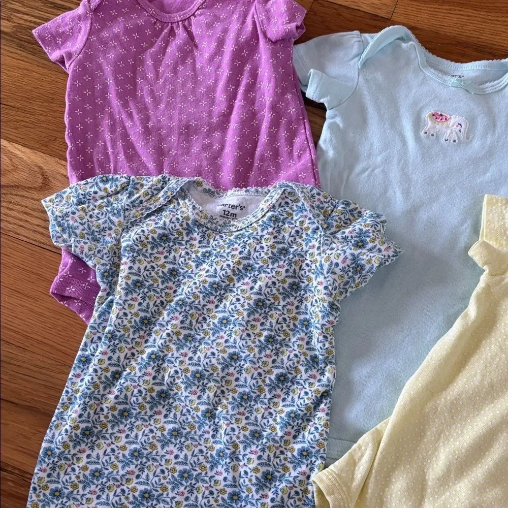 Carter's Pastel and Floral Baby Bodysuits set of 5 size 12 months
